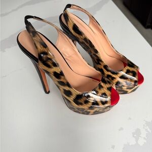 Leopard Print Peep Toe Slingback Heels